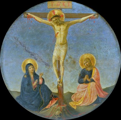 A Crucificação com Maria e São João, o Evangelista Tondo, c. 1440. de Fra Giovanni Angelico da Fiesole