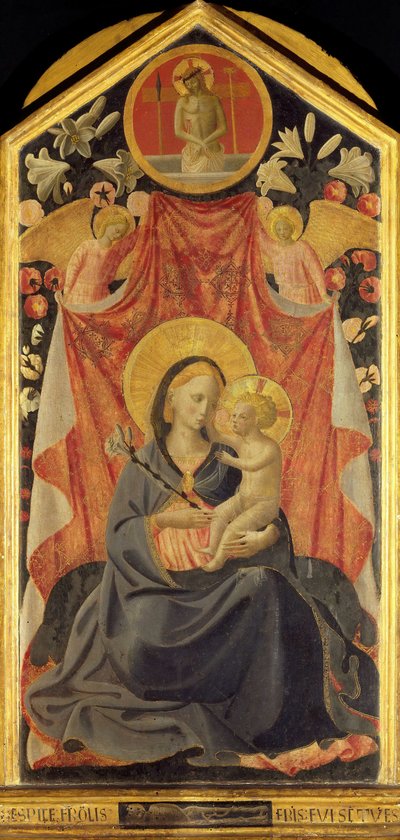 A Virgem e o Menino com Dois Anjos. de Fra Giovanni Angelico da Fiesole
