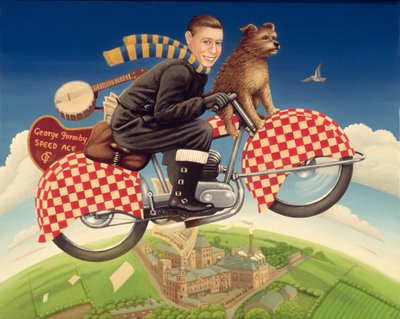 George Formby - Speed Ace, 1989 (óleo e têmpera no painel) de Frances Broomfield