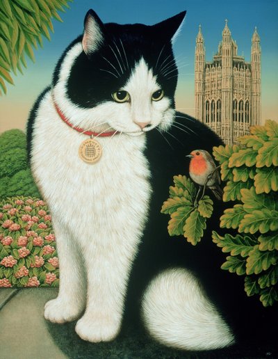 Humphrey, o Downing Street Cat, 1995 (óleo e têmpera no painel) de Frances Broomfield