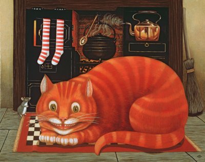 The Cheshire Cat, 1993 (óleo e têmpera no painel) de Frances Broomfield