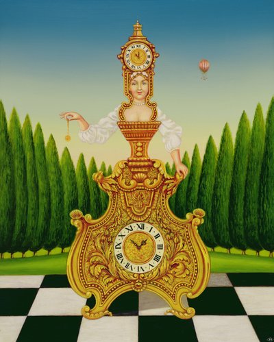 The Clockmakers Wife, 1999 (óleo e têmpera no painel) de Frances Broomfield