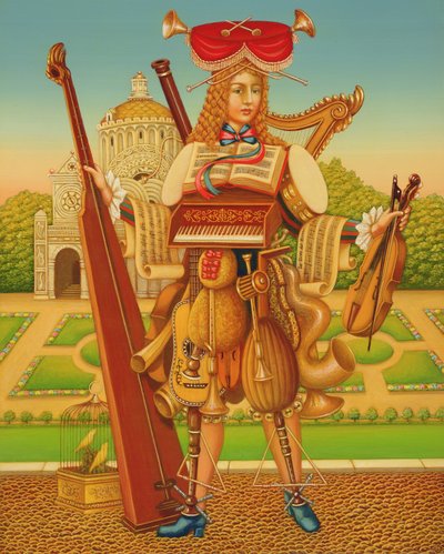 The Musicians Garden, 1997 (óleo e têmpera no painel) de Frances Broomfield