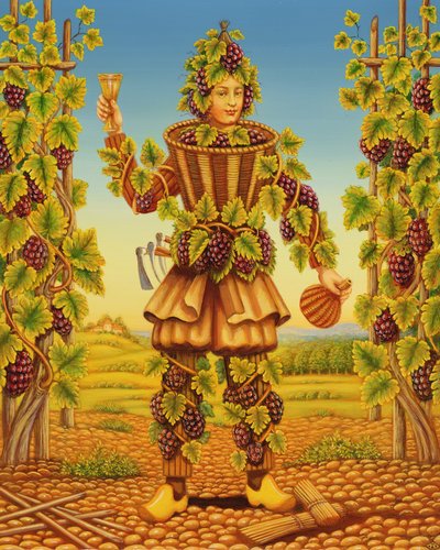The Vigernons Habit, 1998 (óleo e têmpera no painel) de Frances Broomfield