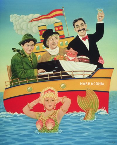 Três Homens em uma Cuba, 1994 (óleo e têmpera no painel) de Frances Broomfield