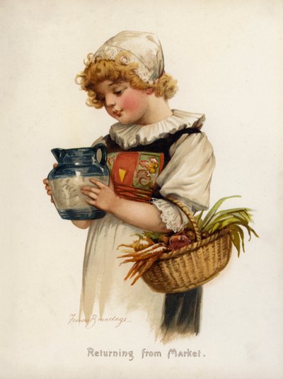 Meninas: Retornando do mercado (cor litho) de Frances Brundage