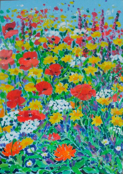 Prado de flores silvestres, 2024 (acrílico sobre tela) de Frances Naggs