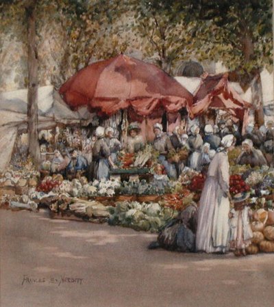 Market Day, Northern France c.1910 (aguarela sobre papel) de Frances Nesbitt