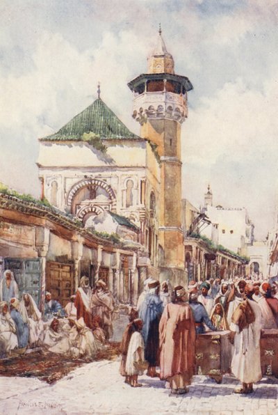 Mesquita de Sidi Ben Ziad, Túnis, dia de leilão (litografia a cores) de Frances Nesbitt