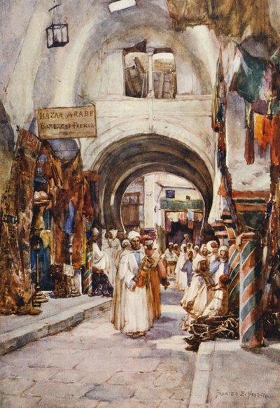 Souk des Etoffes, Túnis (litografia a cores) de Frances Nesbitt