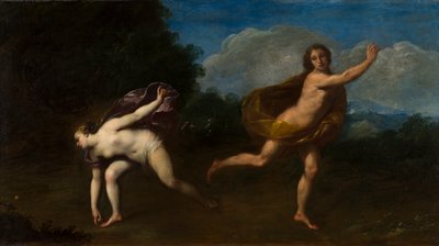 Hippomenes e Atalanta numa paisagem, c.1598-1660 (óleo sobre tela) de Francesco (attr. to) Albani
