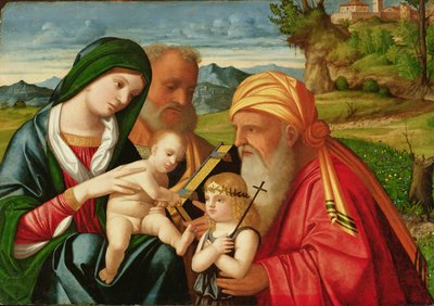 Heilige Familie mit St. Simeon und Johannes dem Täufer, frühes 16. Jahrhundert von Francesco (fl.1508-45) Rizzi da Santacroce
