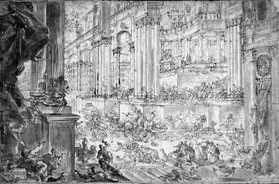 A Expulsão de Heliodoro do Templo (caneta e tinta) de Francesco (fl.1709 43) Peresi