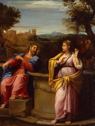Cristo e A Mulher de Samaria no Poço (petróleo) de Francesco Albani