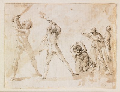 Martírio de São João Batista (caneta e tinta marrom e linho e giz preto) de Francesco Allegrini