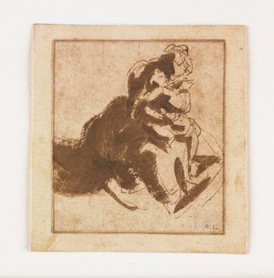 Estudo de uma mulher segurando uma criança (caneta e tinta marrom e lavagem) de Francesco Allegrini