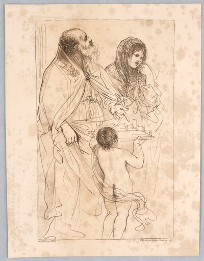 Um santo bispo apontando para uma cidade modelo, com outras figuras, segundo um desenho de Guercino de Francesco Bartolozzi