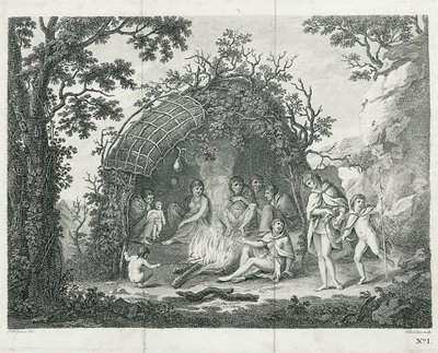 Vista dos índios da Terra del Fuego na sua cabana (sem título) de Francesco Bartolozzi