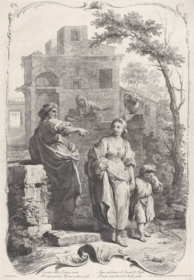 Hagar enviada para o deserto, 1758. de Francesco Bartolozzi
