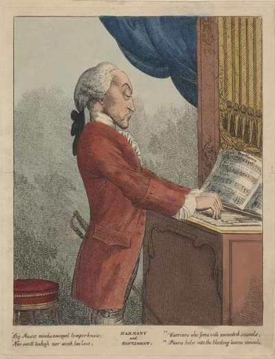 Harmonia e Sentimento, c.1785 (gravura à mão colorida) de Francesco Bartolozzi