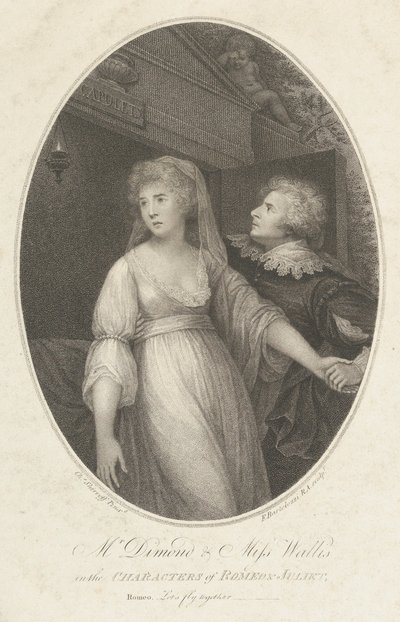 Mr. Dimond e Miss Wallis nos Personagens de Romeu e Julieta, 1º de maio de 1796. de Francesco Bartolozzi