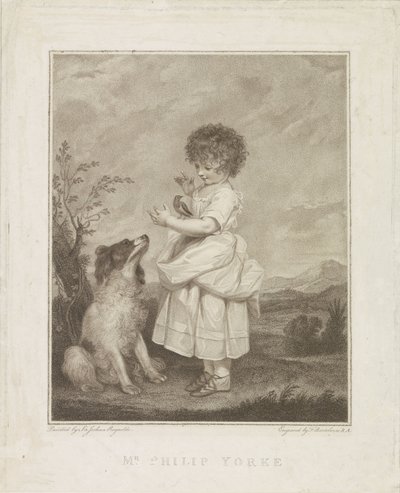 Retrato de Philip Yorke com cachorro e pássaro de Francesco Bartolozzi