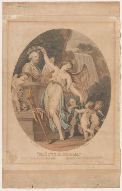 A Ninfa da Imortalidade, Assistida pelos Amores, Coroando o Busto de Shakespeare..., setembro de 1784. de Francesco Bartolozzi