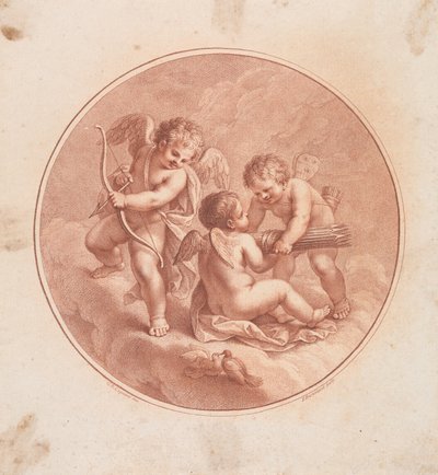 Drei Cupidos mit Bögen und Pfeilen und zwei Tauben de Francesco Bartolozzi