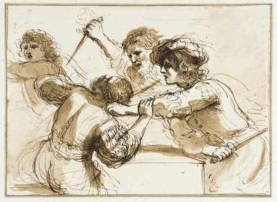 Dois homens a matar Amnon enquanto outro foge de Francesco Bartolozzi