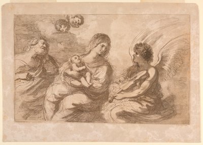 Virgem, Infante e José com um anjo tocando violino de Francesco Bartolozzi