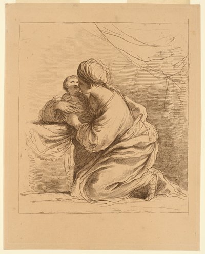 Mulher de joelhos com uma criança de Francesco Bartolozzi