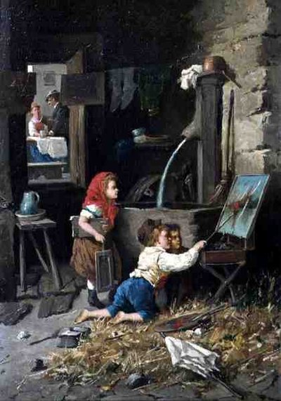 Mischief in the Studio (óleo sobre tela) de Francesco Bergamini