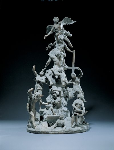 Um grupo alegórico esculpido representando a Ressurreição (mármore branco) de Francesco Bertos