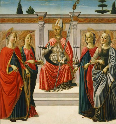 São Nicolau e Santa Catarina, Santa Lúcia, Santa Margarida e Santa Apolónia. de Francesco Botticini