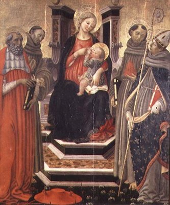 Madonna e Child com a SS. Jerônimo, Francisco de Assis, Antônio de Pádua e Luís de Toulouse (tempera no painel) de Francesco Botticini