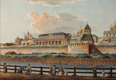 Vista do Palácio do Kremlin de inverno do rio Moskva, década de 1780 de Francesco Camporesi