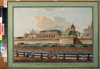 Vista do Palácio de Inverno do Kremlin em Moscou a partir do Rio Moscovo - Obra de Francesco Camporesi (1747-1831), aquarela sobre papel, por volta de 1780 (Vista do Palácio de Inverno do Kremlin do Rio Moscovo, Aquarela sobre papel de Francesco Camporesi) de Francesco Camporesi