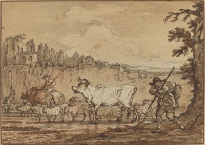 Pastor cruzando um rio de Francesco Casanova