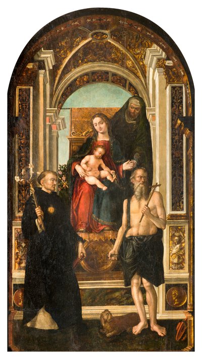 Transeptos do Norte, Altar de São Nicolau, Madonna Enthroned e Criança Santa Ana Santos Nicolau de Tolentino e Jerônimo, Francesco Casella 1510 de Francesco Casella