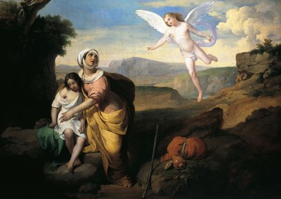 Hagar e Ismael visitados pelo anjo, por volta de 1846, por Francesco Coghetti (1804-1875), óleo sobre tela, 96x132 cm de Francesco Coghetti