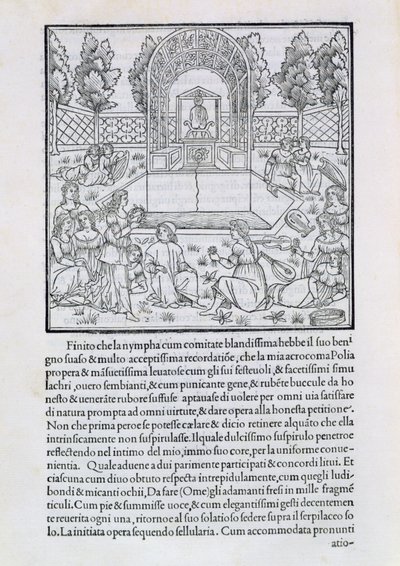 Ninfas com o amante da Polia, ilustração de uma cópia de &39;Hypnerotomachia Poliphili&39; de Francesco Colonna (c.1432-1527) de Francesco Colonna
