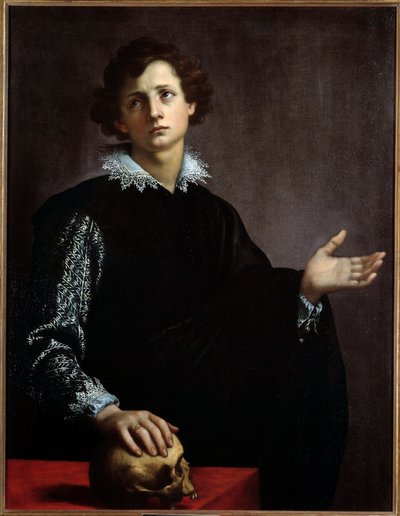 Retrato de um jovem. Pintura (Vanita) de Francesco Currado (1570-1661) de Francesco Currado