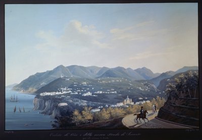 Vico Equense e a nova estrada para Sorrento (tempera) de Francesco Fergola