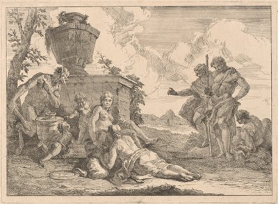 Um sátiro com um cajado e sete outras figuras de Francesco Fontebasso