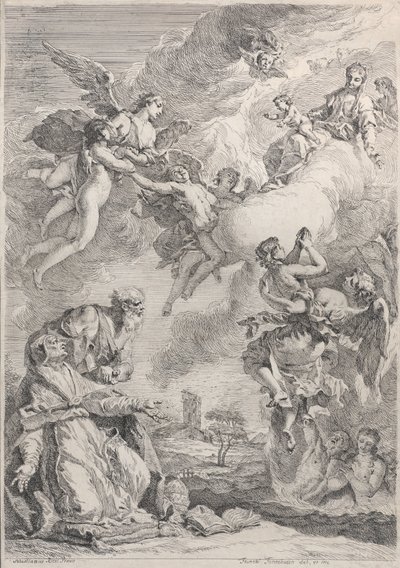Papa São Gregório I liberta as almas do purgatório com suas orações, 1731. de Francesco Fontebasso