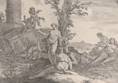 Seis ninfas e dois putti, de Bacanais e Histórias, 1744. de Francesco Fontebasso