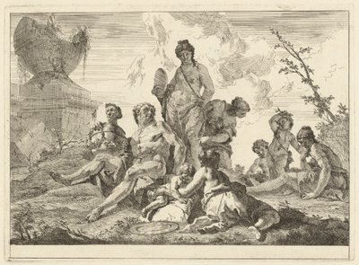 Vênus e Vulcano com três ninfas e três cupidos de Francesco Fontebasso
