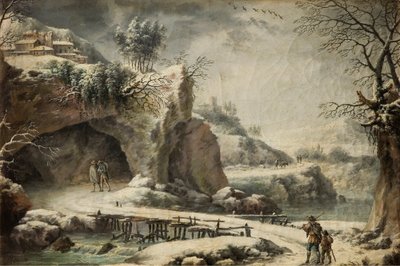 Paisagem de um rio gelado com figuras de Francesco Foschi