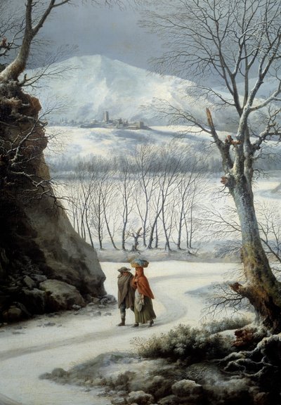Um casal na estrada no meio do Inverno. Pintura de Francesco Foschi (? - 1805) de Francesco Foschi