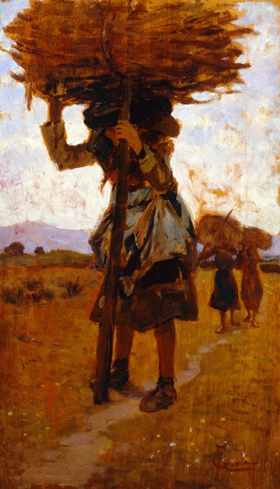 Madeireiras de San Rossore (estudo) de Francesco Gioli (1846-1922), óleo sobre painel, 39x22 cm de Francesco Gioli